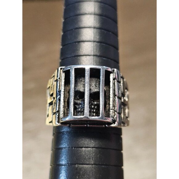 Stainless Steel Cage Skull Cross Size 12 Ring - Picture 1 of 4